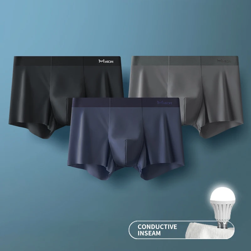 MIIOW 3Pcs Eis Seide Mann Unterwäsche Boxer Metall Faser Antistatische Männer Unterhose Nahtlose Cut Saum Schlüpfer der Männer Boxer shorts Stamm