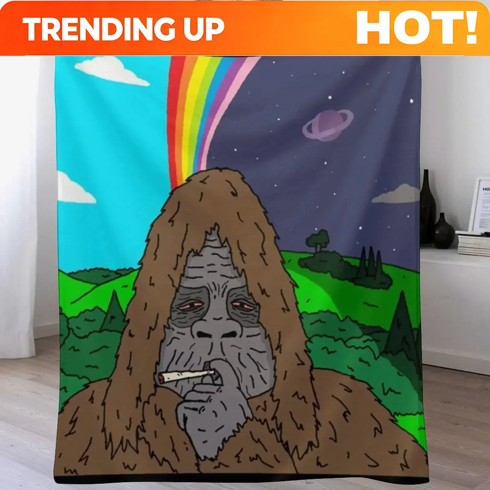 Custom Sassy The Sasquatch Smoking Throw Blanket Decorative Throw Loose Funny Gift Thermals For Travel Blankets