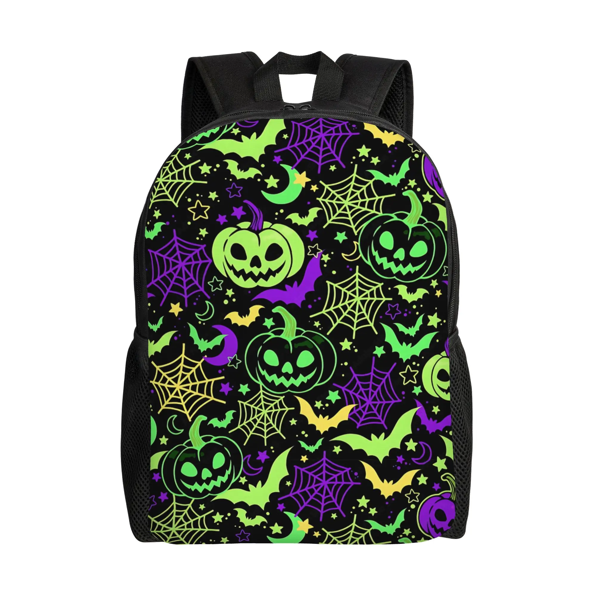 Fashion Halloween Print Pumpkin Spider Web Color Pattern Art Print backpack  mochila Versatile Work Sturdy Shoulder Rucksack