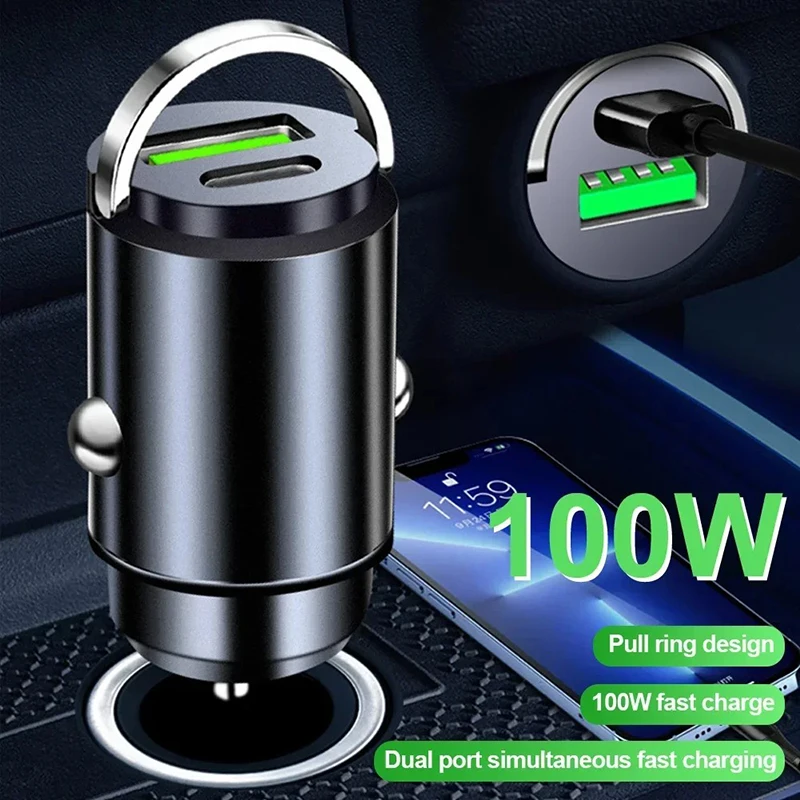 PD 100 واط USB شاحن سيارة 5A شحن سريع المزدوج ميناء 12-24 فولت ولاعة السجائر سيارة نوع C شاحن لجميع محول الهواتف الذكية