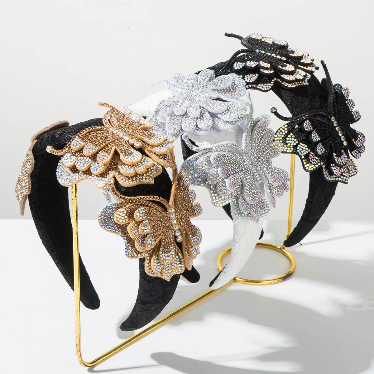 

Korean Version High-End Sponge Fabric Full Diamond Flower Double Flying Butterfly Headband Gorgeous Prom Hair Accessories