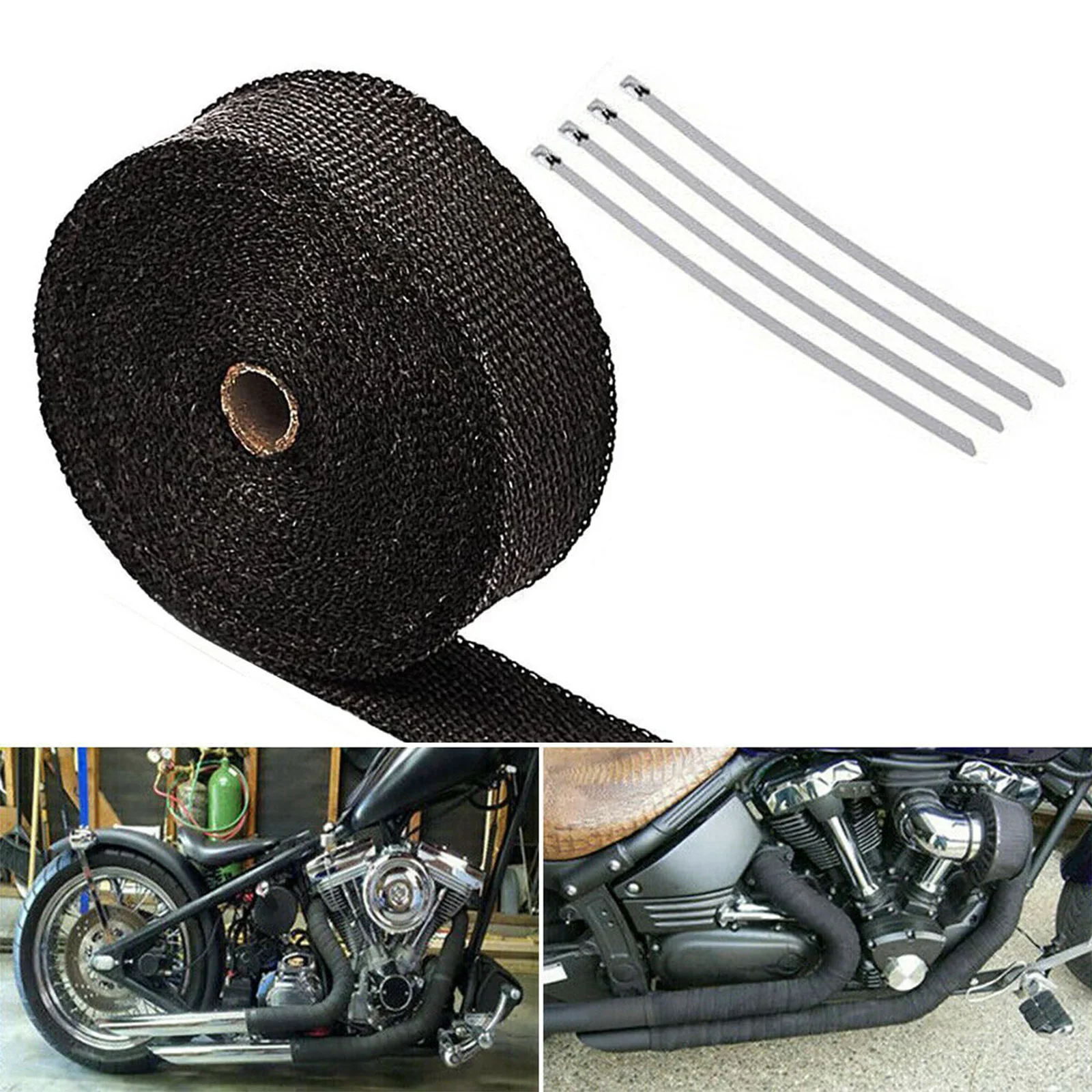 Silencieux thermique pour moto, bande thermique, collecteur, enveloppe thermique, isolation, rouleau résistant avec attaches en acier inoxydable