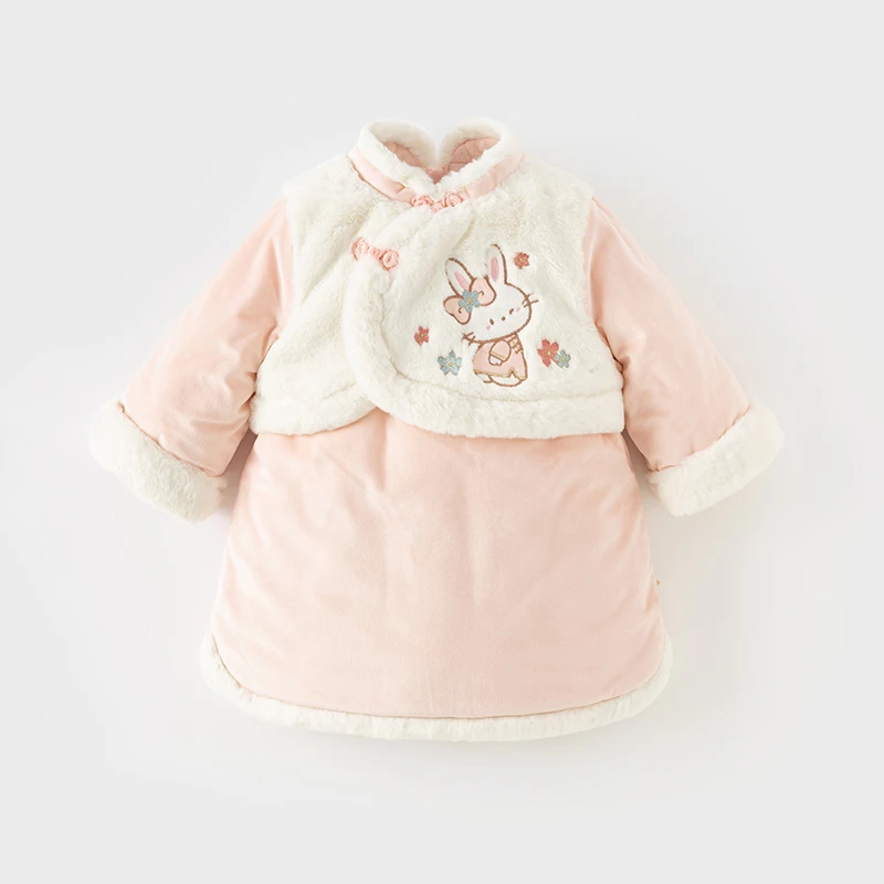 Dave Bella Children Pink Dress Winter New Female Baby Fashion Cute Cartoon Princess Knitting Dress DB4237121