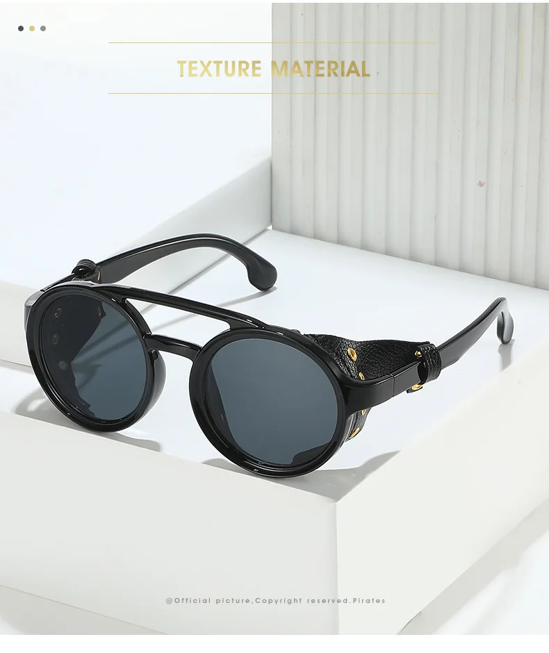 Retro Sonnenbrille Männer Frauen Leder Runde Brille Vintage Brille Anti Wind Im Freien Sport Sonnenbrille UV400 – Detail 1