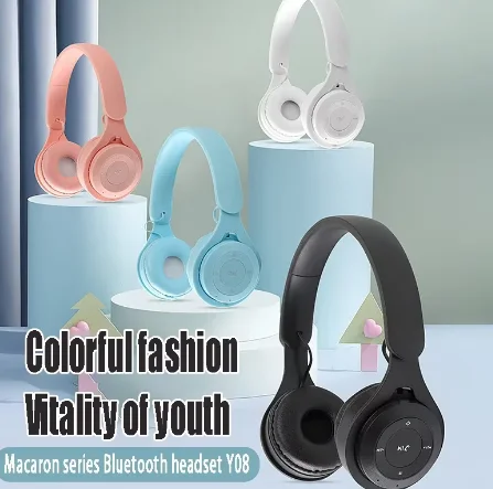 Y08 Macaron Wireless Bluetooth Headphones With Microphone Wired Earphones Gaming Headset Gamer Mp3 Players Choice Kids Gifts