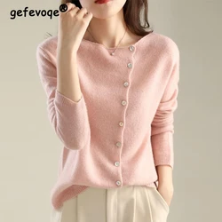 Women Clothing 2023 Autumn Winter Simple Casual Long Sleeve Knitwear Soft Comfortable Solid Slim Button Knitted Sweater Cardigan