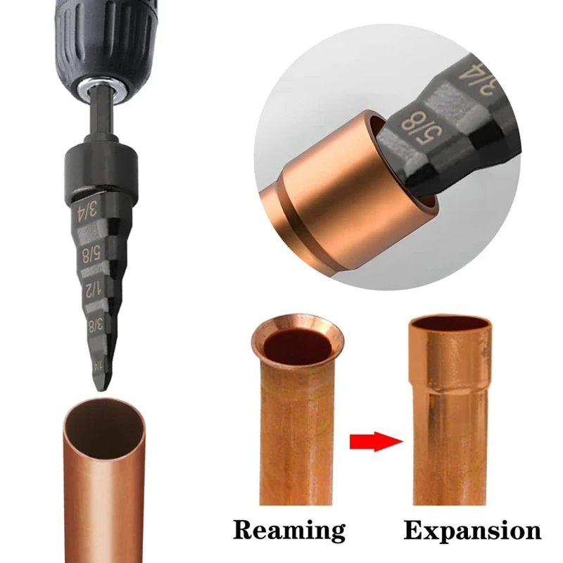2PCS Copper Tube Expander, 5 In1 Air Conditioner Copper Pipe Swaging Flaring Drill Bits Repair Tool