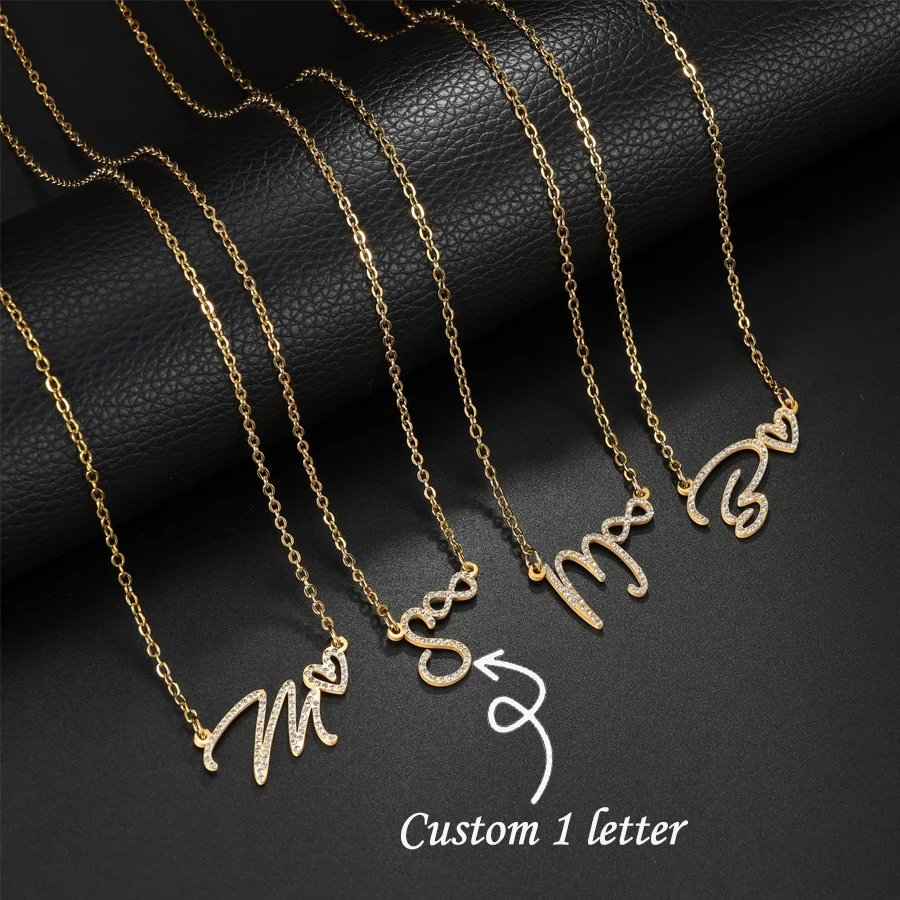 Acheerup Custom Letter Bling Necklace for Women Kids Stainless Steel Zircon Sparkling Letters Heart Infinite Sign Jewelry Gifts