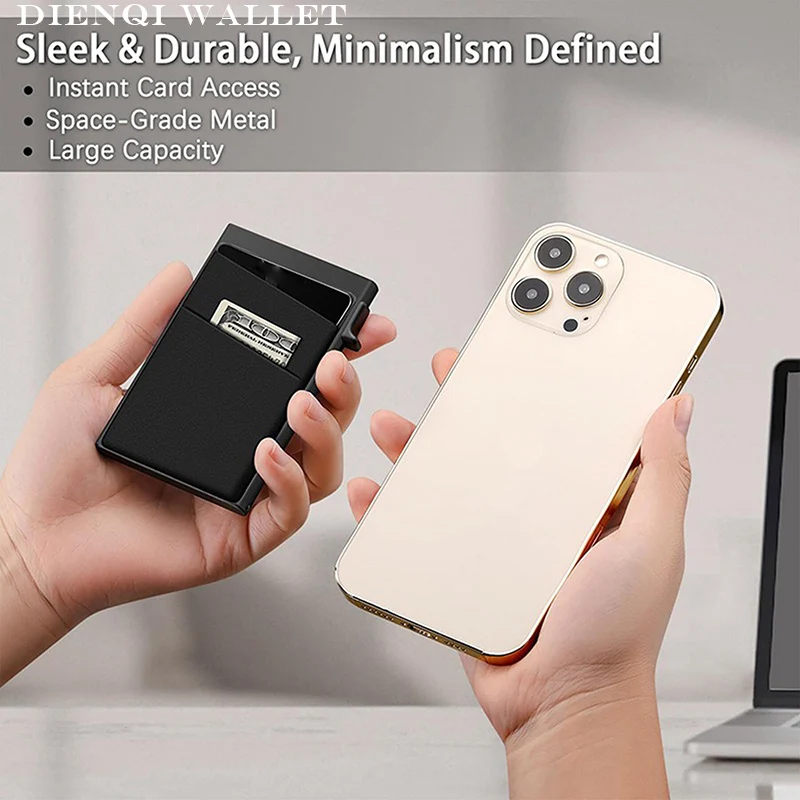 Rfid Smart Credit Card Holder Wallet Metal Thin Slim Men Women Wallets Pop Up Minimalist Wallet Black Metal Bank Cardholder Case