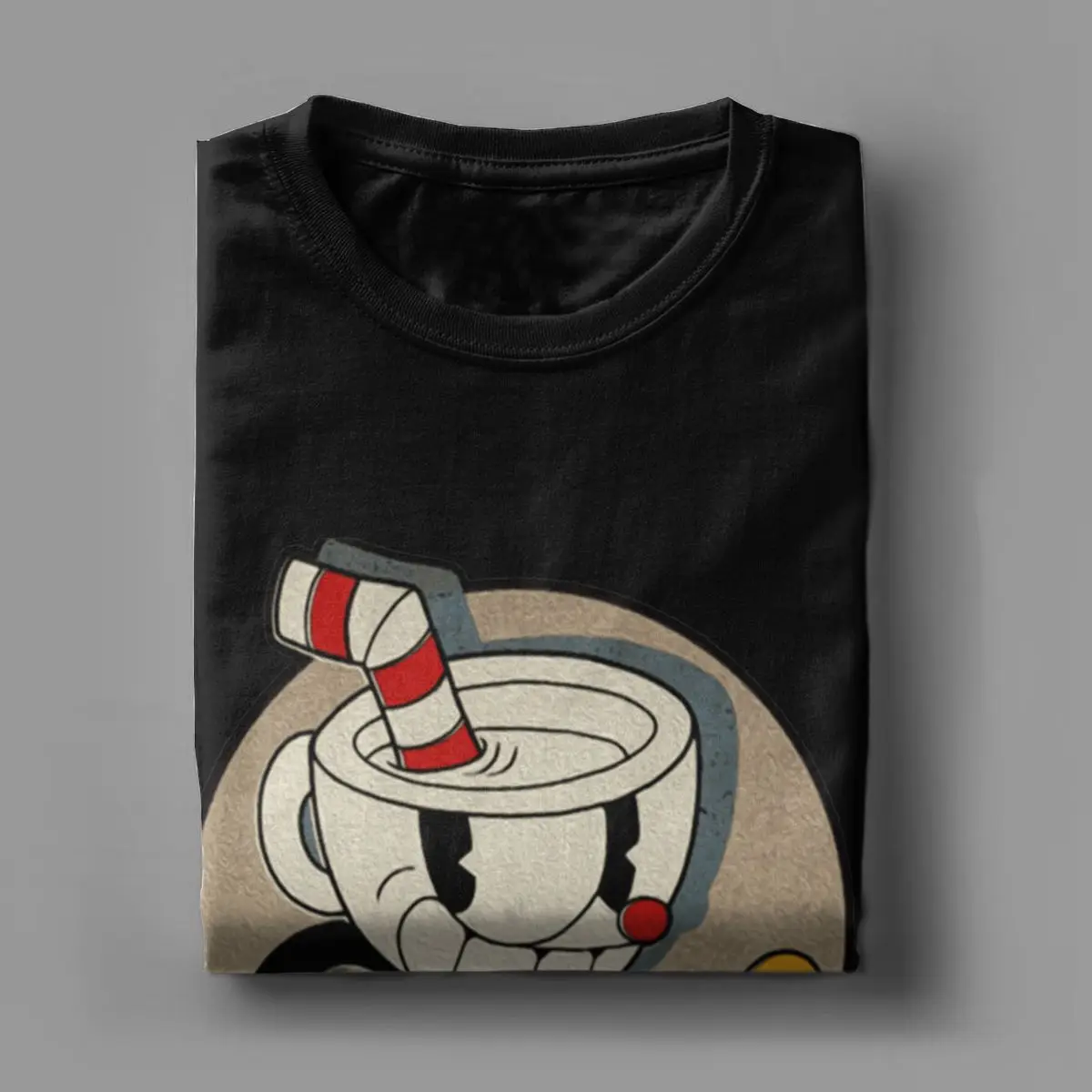 Creative Cuphead And Mugman Angry T-Shirt for Men Crew Neck Pure Cotton T Shirts Retro Games Short Sleeve Tee Shirt Clothing