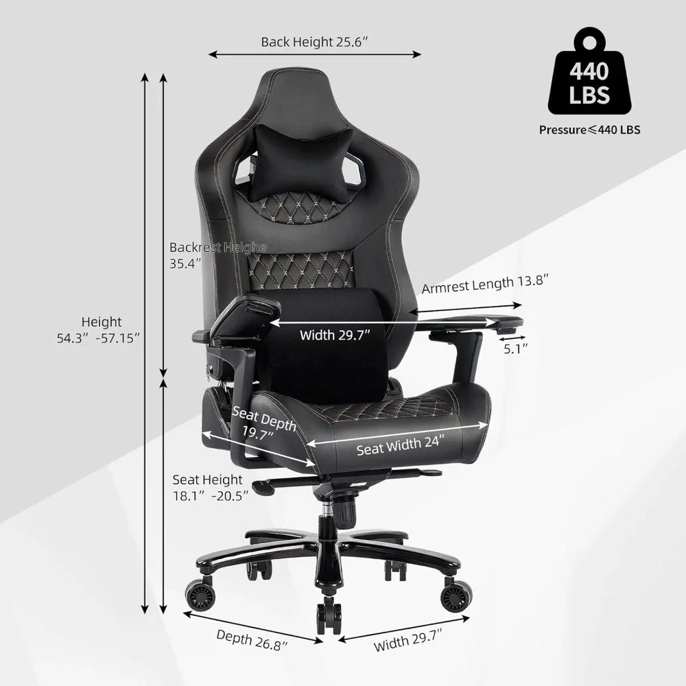 Hight-back Gaming Chair with 6D Flip-up Armrests, Massage Waist Pillow, Headrest, Metal Base Adjustable Computer Office Chair