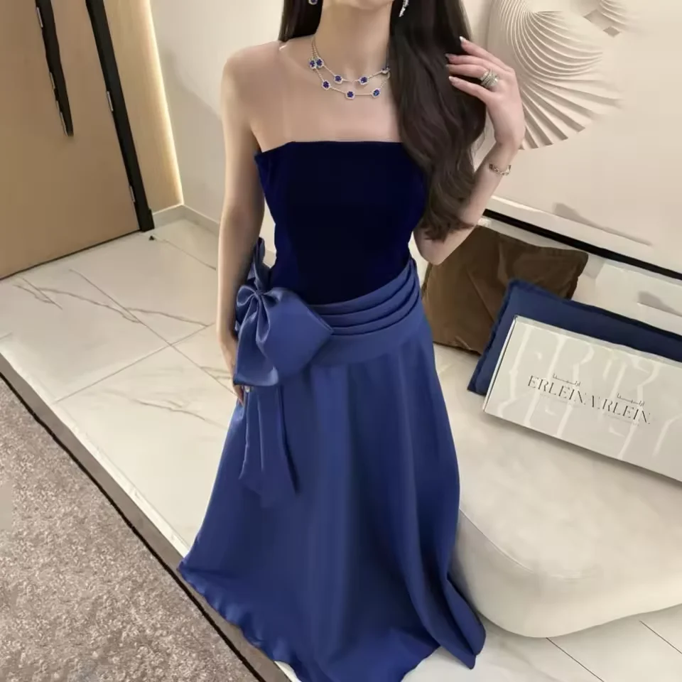 فساتين سهرة رسمية مخصصة أنيقة بدون حمالات فساتين حفلات طويلة على شكل حرف a طول الأرض فساتين حفلات على شكل فيونكة