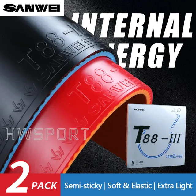 Sanwei T88-3 Gumy do tenisa stołowego Podwójny zestaw Półprzylepna elastyczna guma do ping-ponga Quick Attack z precyzyjną kontrolą