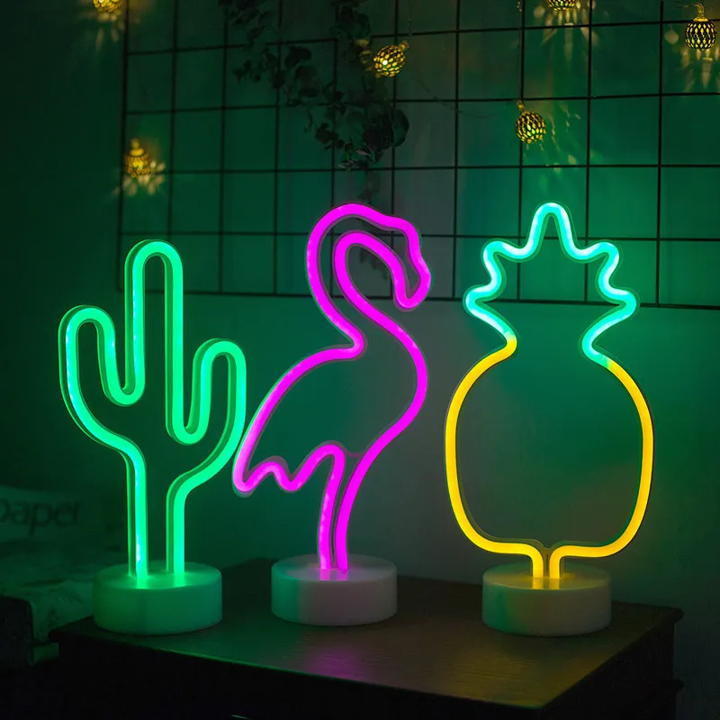 Neon Lights 10 Styles Nightlight USB Battery Powered Decorative Light for Bedroom Decor Flamingo Cactus Table Night Light N01