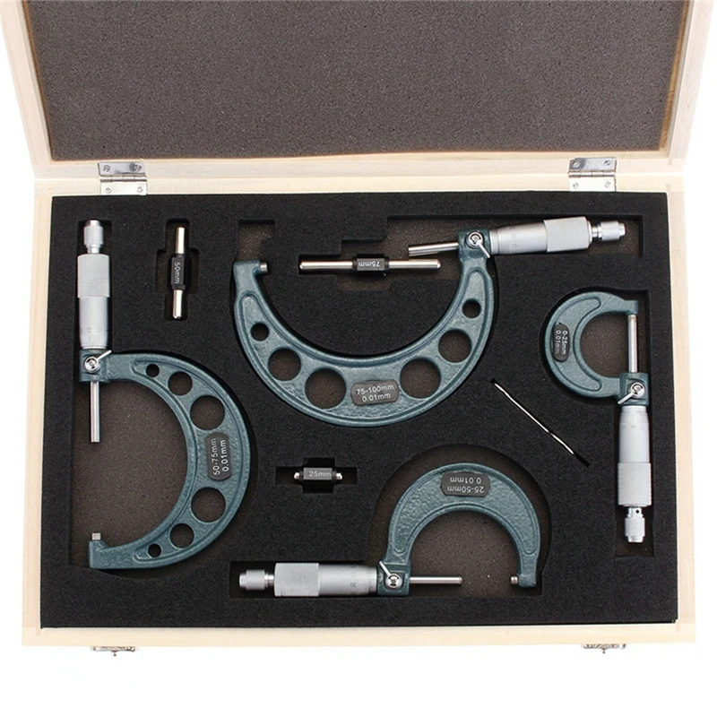 Outside Micrometer Set Machinist Tool Accuracy Carbide Micrometer Set 0-4Inch 0-100Mm 4 Precision 0.01Mm 4Pcs