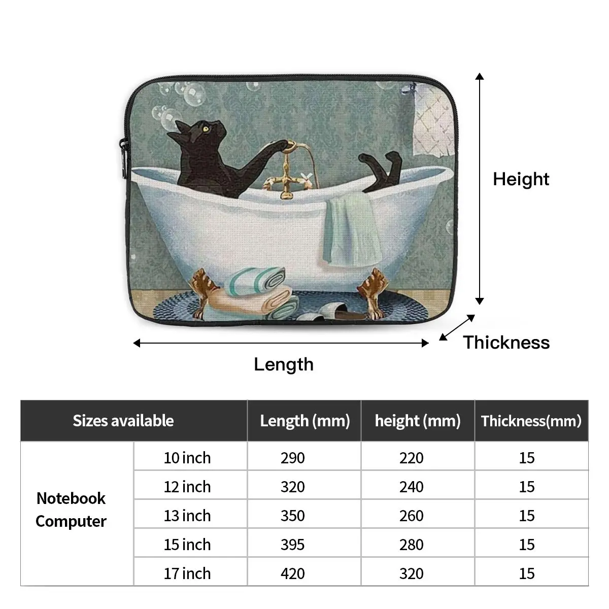 Black Cat Soap In Bathroom 12 13 15 17 Inch Laptop Sleeve Case Notebook Bag Case Cat Lovers Pet Shockproof Case Bag