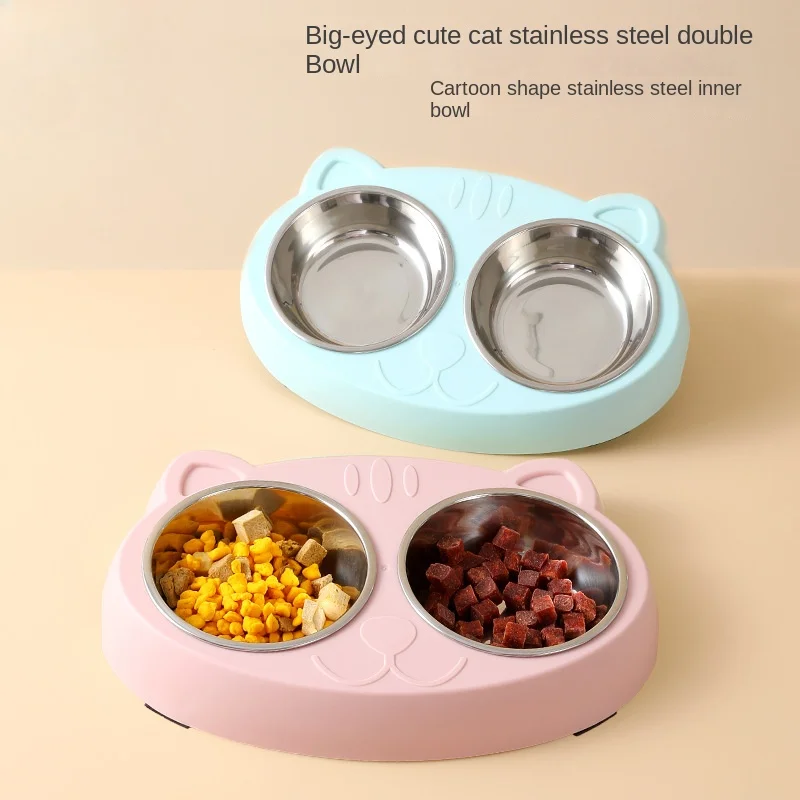 Pet Double Bowl Plastic Kitten Dog Food Drinking Tray Feeder Cat Feeding Pet Supplies Accessories