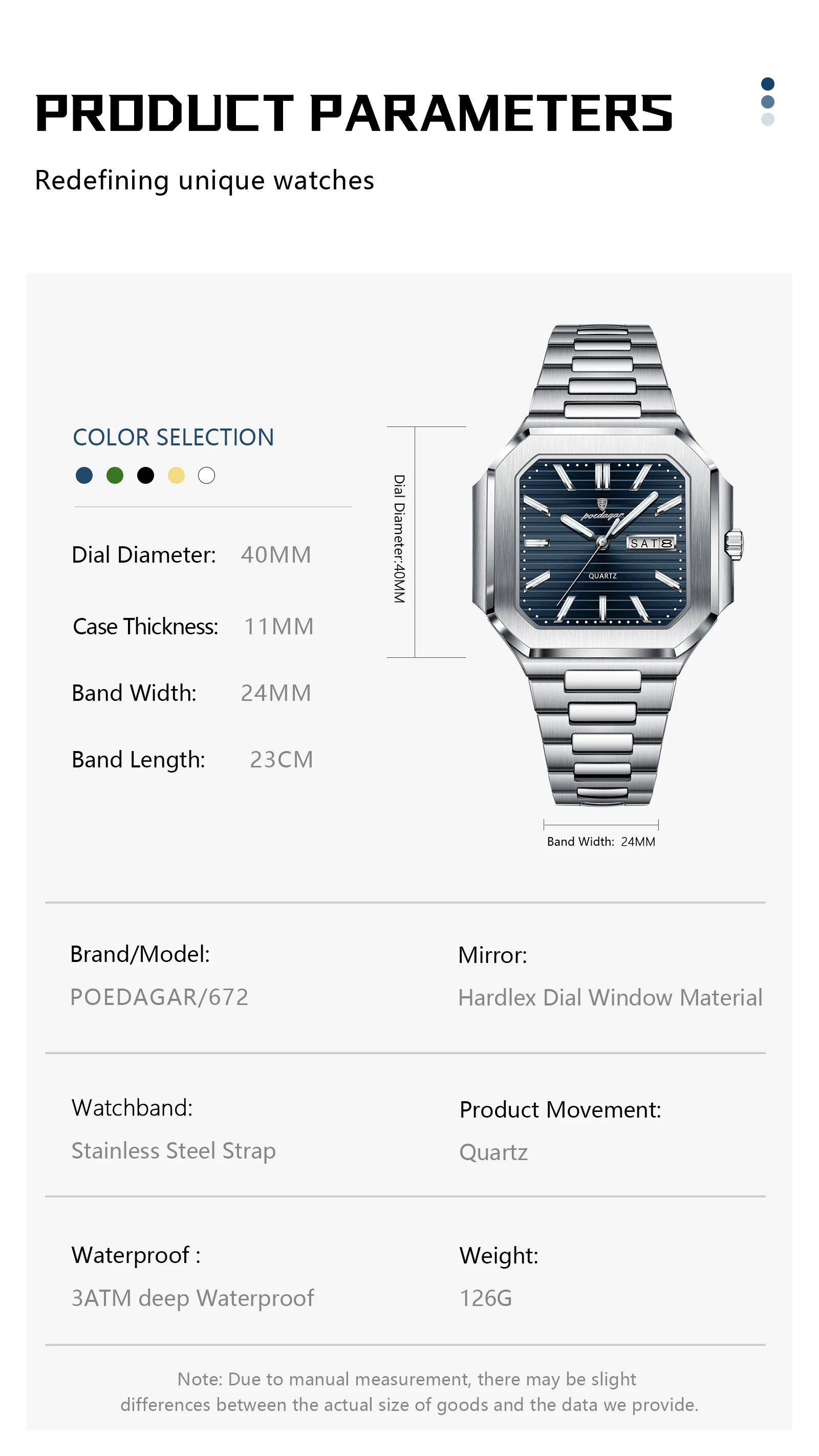 POEDAGAR Platz Mode Mann Armbanduhr Wasserdicht Leucht Datum Woche Quarz herren Uhren Edelstahl Luxus Männer Uhr Reloj – Detail 7