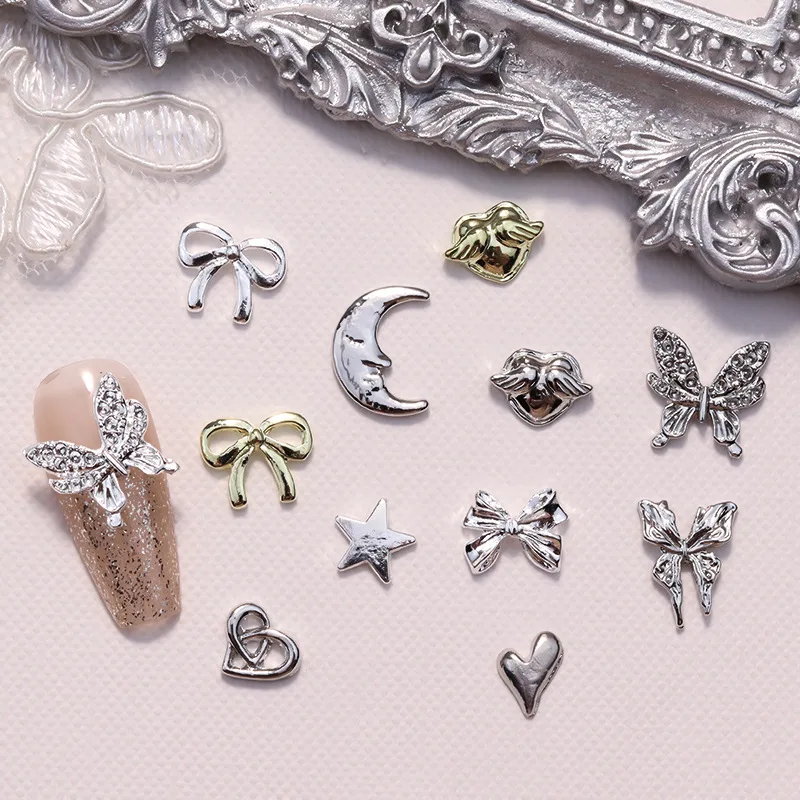 

20PCS Retro Metal 3D Nail Art Charms Parts Moon Star Bow Accessories Manicure Decor Products Nails Decoration Supplies Material