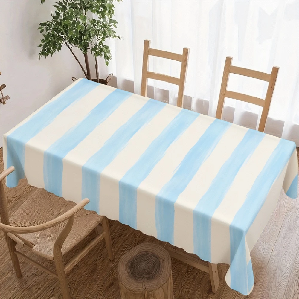 Blue Striped Rectangle Tablecloth for Table Decor Reusable Farmhouse Geometric Print Kitchen Dining Table Cloth Party Decoration