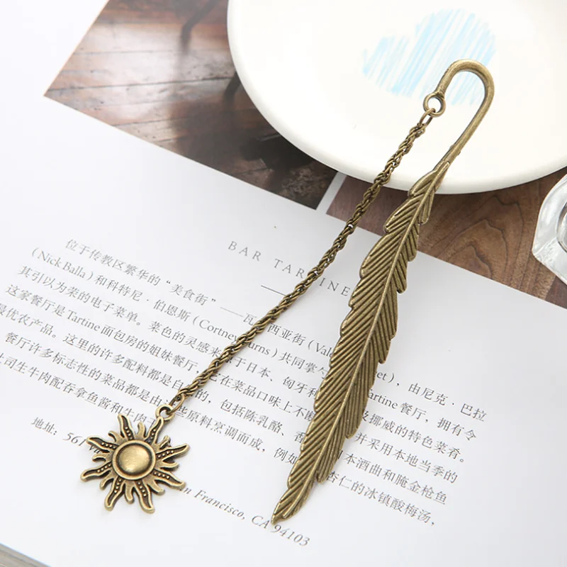 Animal Sun Metal Bookmark Handmade Vintage Feather Leaf Book Mark Birthday Gift Page Folder Student Creative Office Stationery