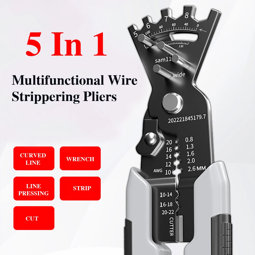 5 in 1 Stripping Crimping Pliers Wire Stripper Multifunctional Ring Crimpper Electrician Peeling Network Cable Stripper Tool