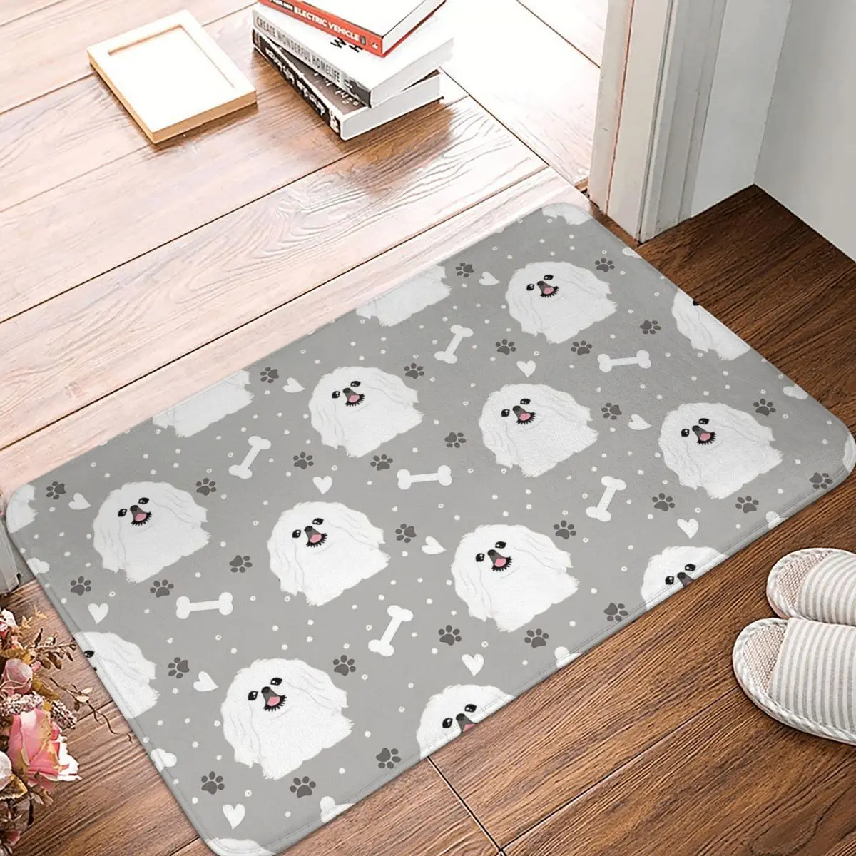 Dogs Design Bedroom Mat Cute White Pekingese Peke Doormat Kitchen Carpet Outdoor Rug Home Decor