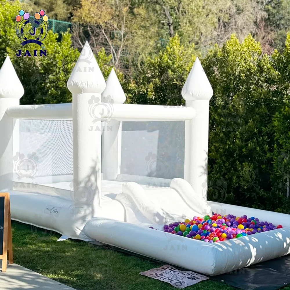 Trampolín inflable de casa de rebote blanca con soplador, castillo hinchable blanco para eventos de fiesta de cumpleaños de niños, envío rápido