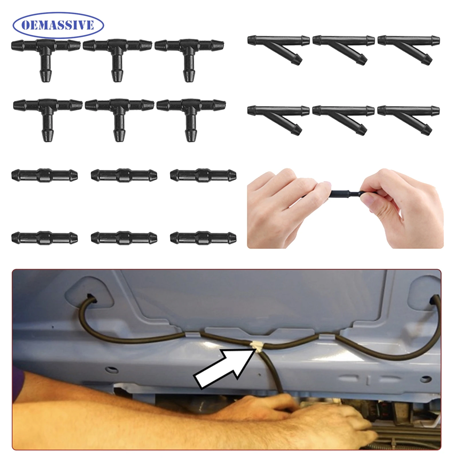 18 adet/set cam sileceği hortum konnektörleri araç ön camı memeleri yıkama pompası sıvı su boru konnektörler T/Y/I Splitter bölüm