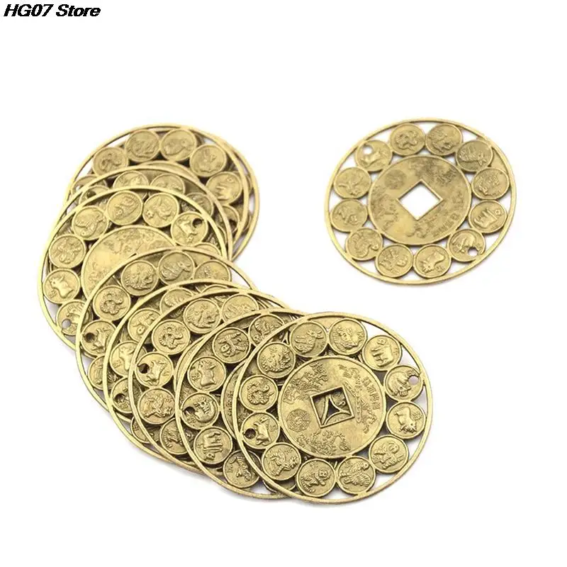 New 2pcs 4.5cm Gold Amulets for Good Luck Feng Shui Coins Amulet Money Prosperous Protection Zinc Alloy Auspicious Chinese Coins