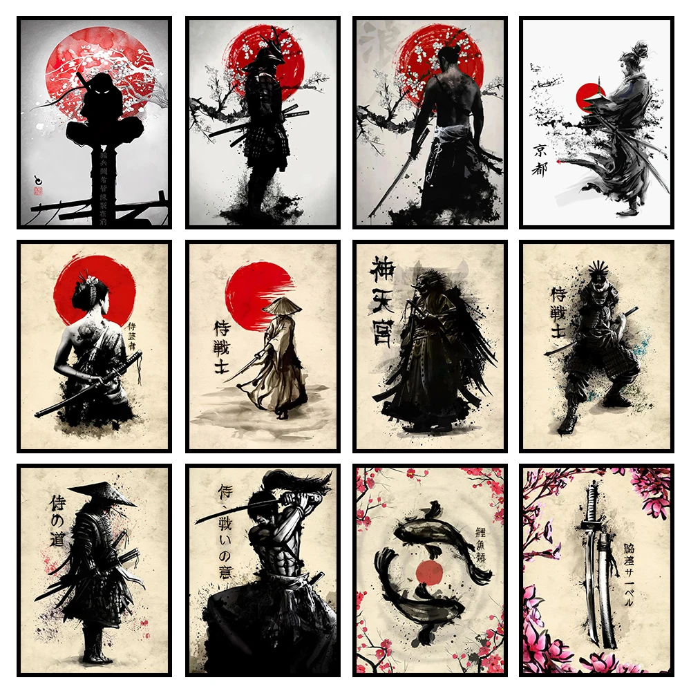 Watercolour Japanese Samurai Figure Ninja Wall Art Posters Modern Graffiti Style Living Room Decor Canvas Painting Home Prints