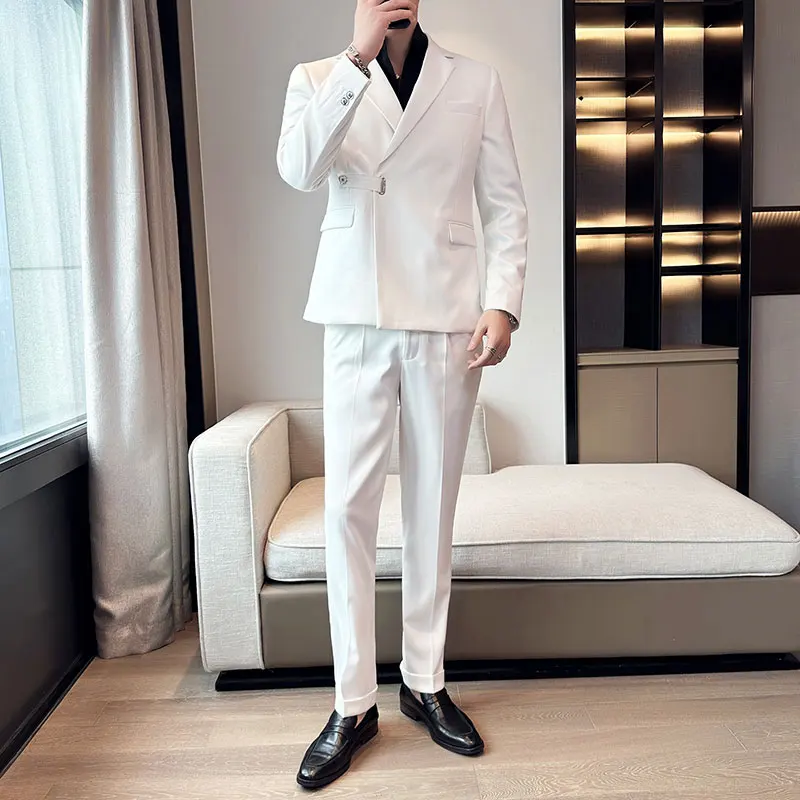 British Slim-Fitting Suit Two-Piece Suit Men\'s Suit Korean Casual Diagonal Button Suit men clothing mens suits
