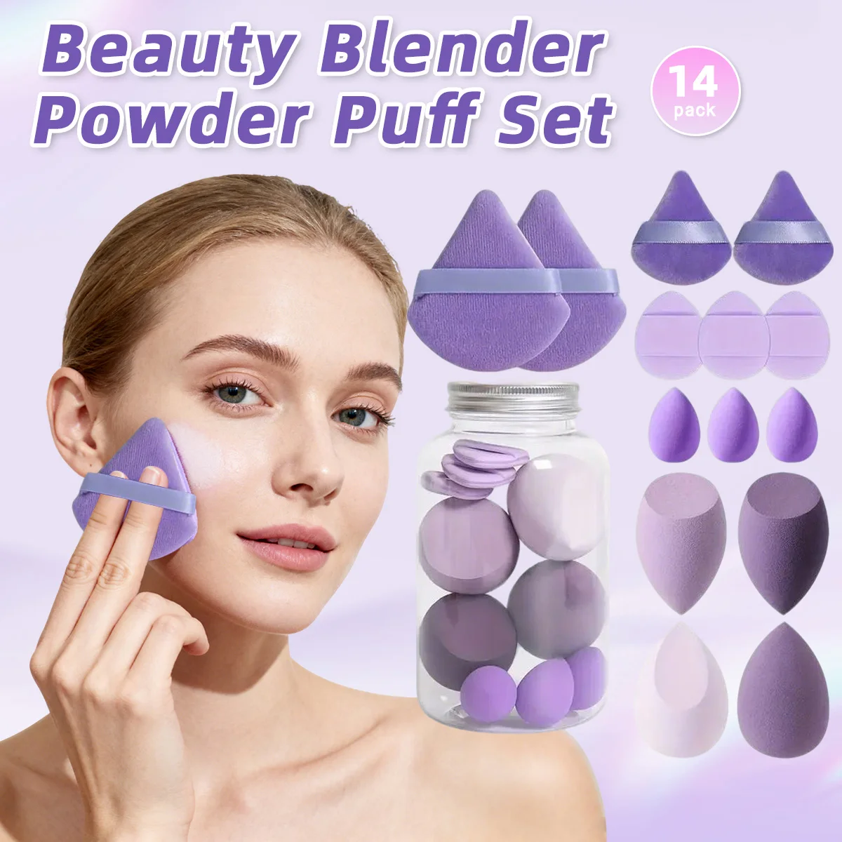 14 منتفخة من البودرة المتدفقة للاستخدام الرطب أو الجاف مناسبة للبودرة السائبة والأساس السائل رقيقة وناعمة لوضع المكياج