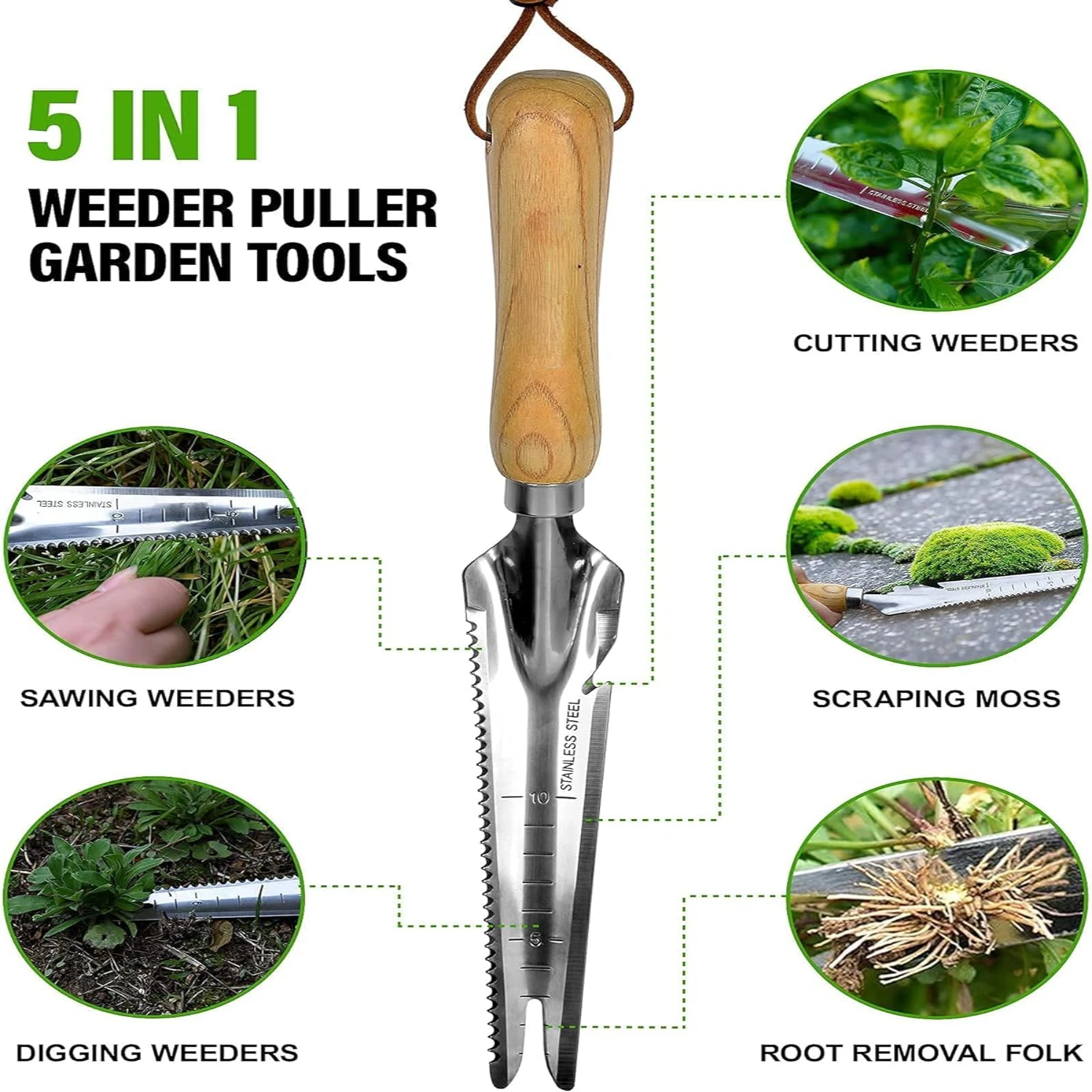 Efficient Lightweight Durable Weed Remover with Serrated Edges, Beech Handle, and Ergonomic Design for Effortless Yard and Garde