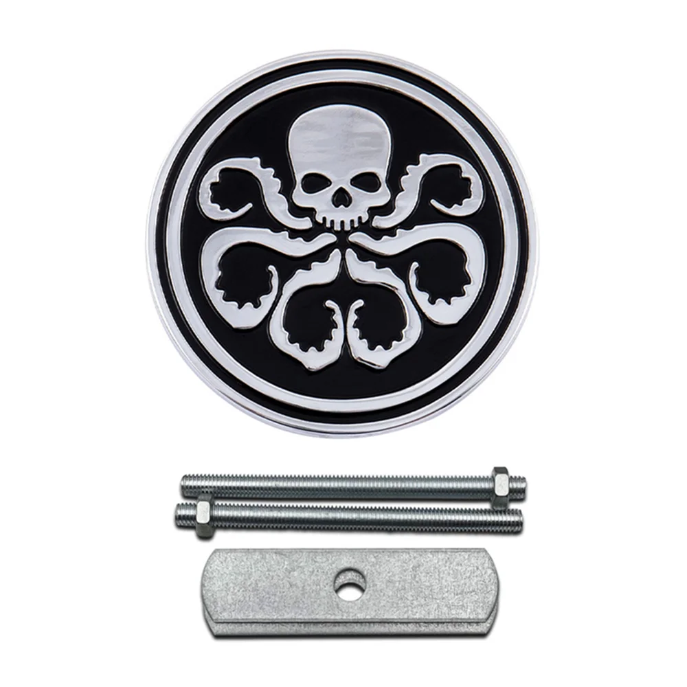 1 Set Hydra Skull Octopus Chrome Black Logo Emblem Car Front Grille Badge Sticker Universal Car Accessories Gadget