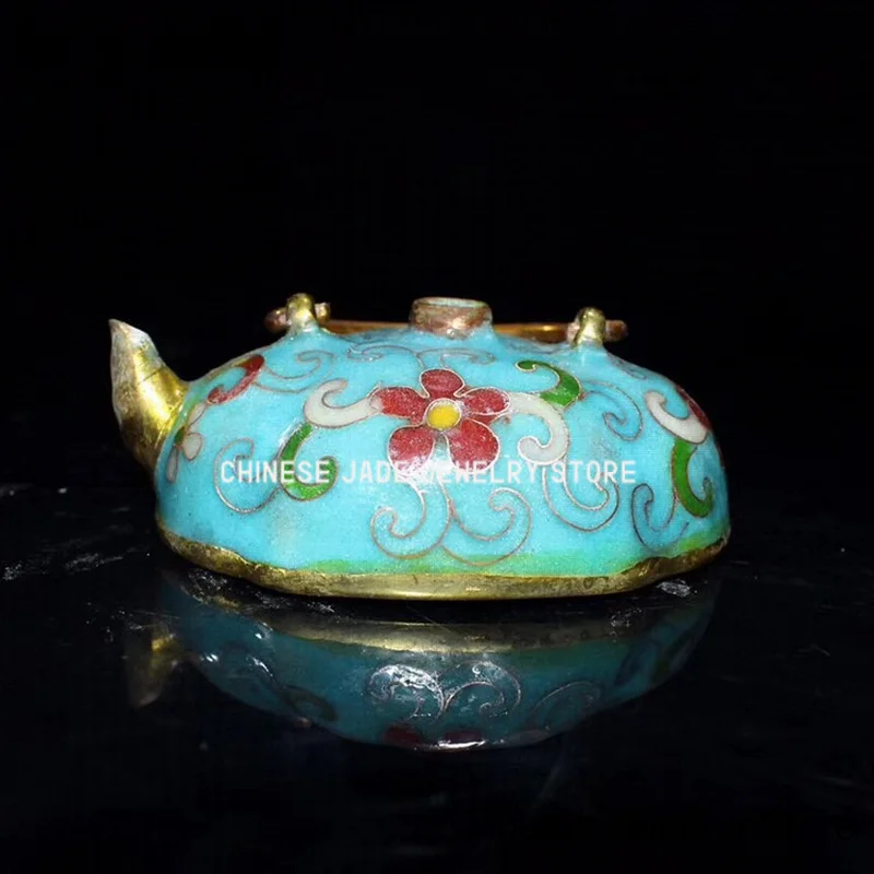 Retro Distressed Brass cloisonné inkstone Flowers Bloom and Wealth Add water to the inkstone Stationery supplies Ornaments