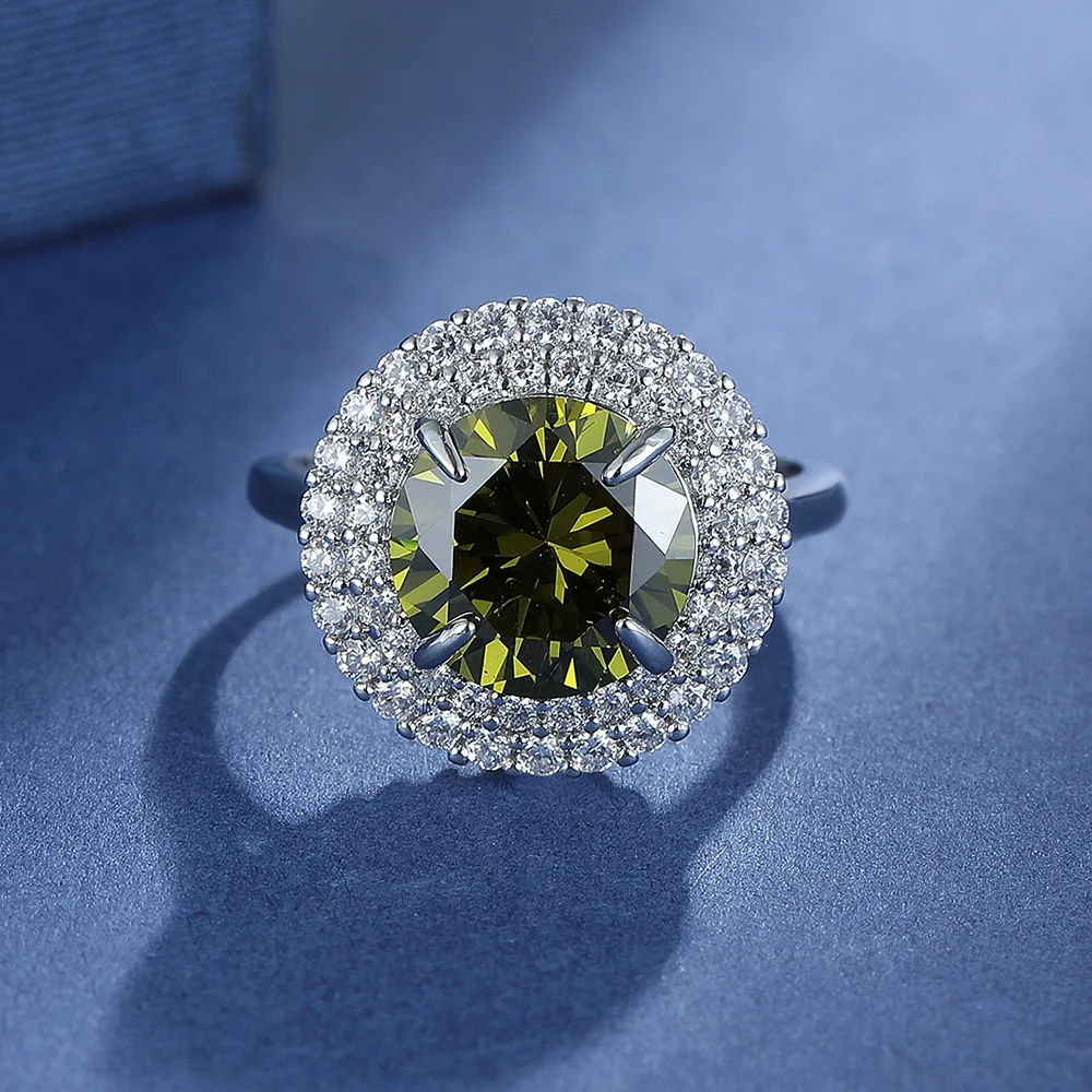 925 Sterling Silver Light Luxury Olive Green Zircon Diamond Ring Anniversary Birthday Wedding Party Gift