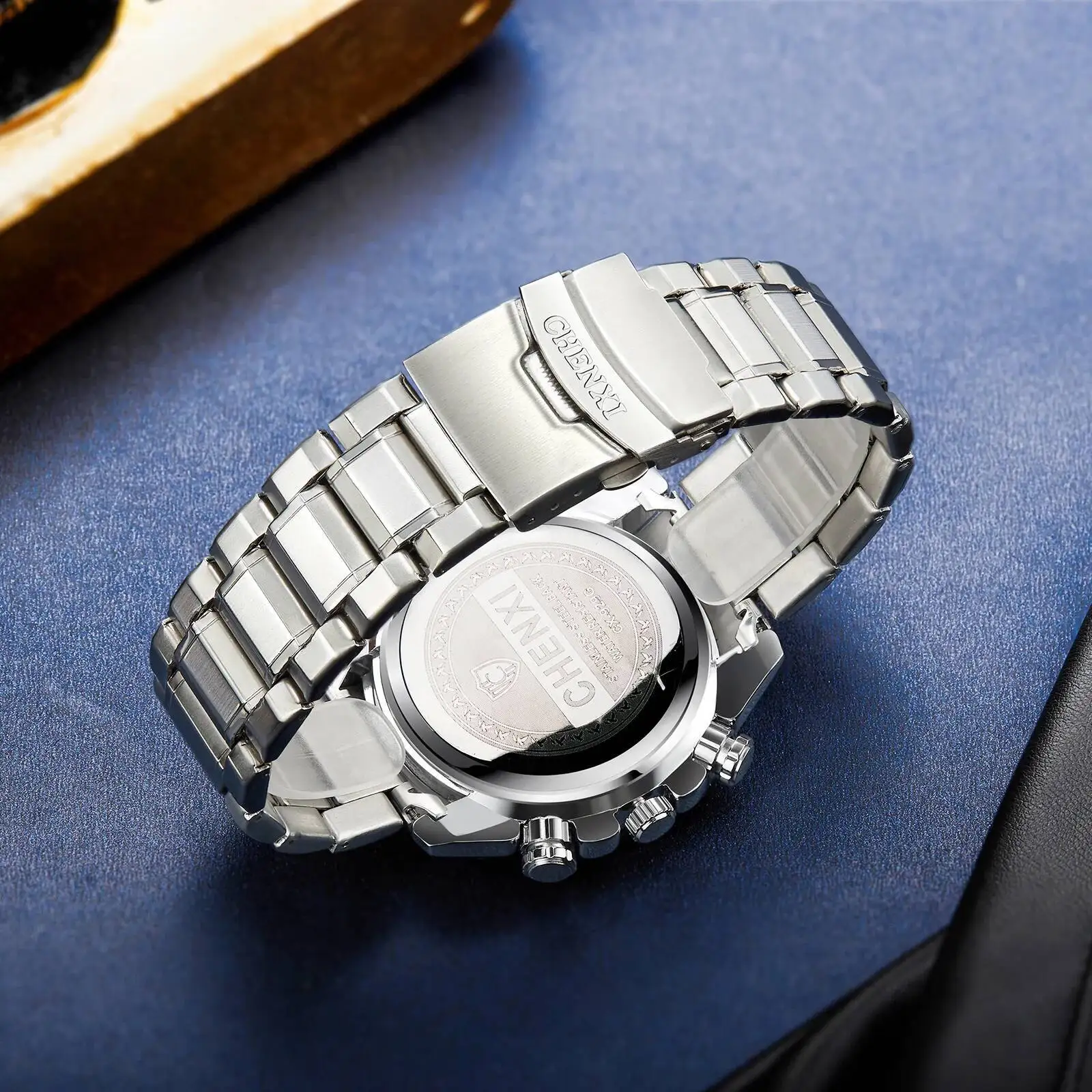 CHENXI 929A montre à Quartz pour hommes multifonction chronographe calendrier étanche bracelet en acier inoxydable montres de sport décontractées pour homme