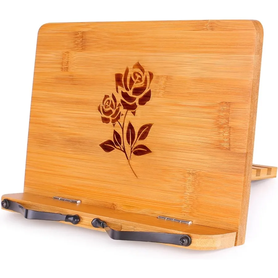 竹製ブックスタンド 11 x 8.0インチ 折りたたみ式クックブックホルダー 6段階高さ調整可能 レシピ、楽譜、テキスト用読書スタンド