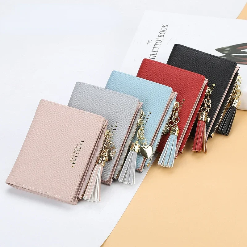 

2022 Tassel Women Wallet Small Cute Wallet Women Short Leather Women Wallets Zipper Purses Women's Cross Fringe Zipper