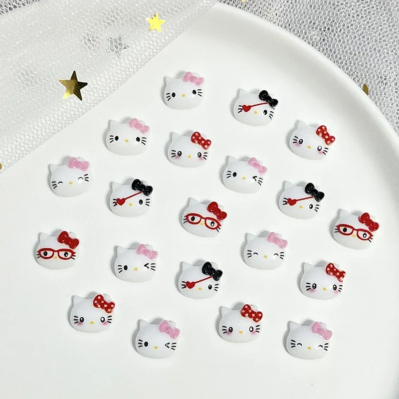 New Anime Hello Kitty Kawaii Three-dimensional Bow Doll Nails Accessories Toys Cartoon Cute Sanrio Nail Art Patch Decor Gifts