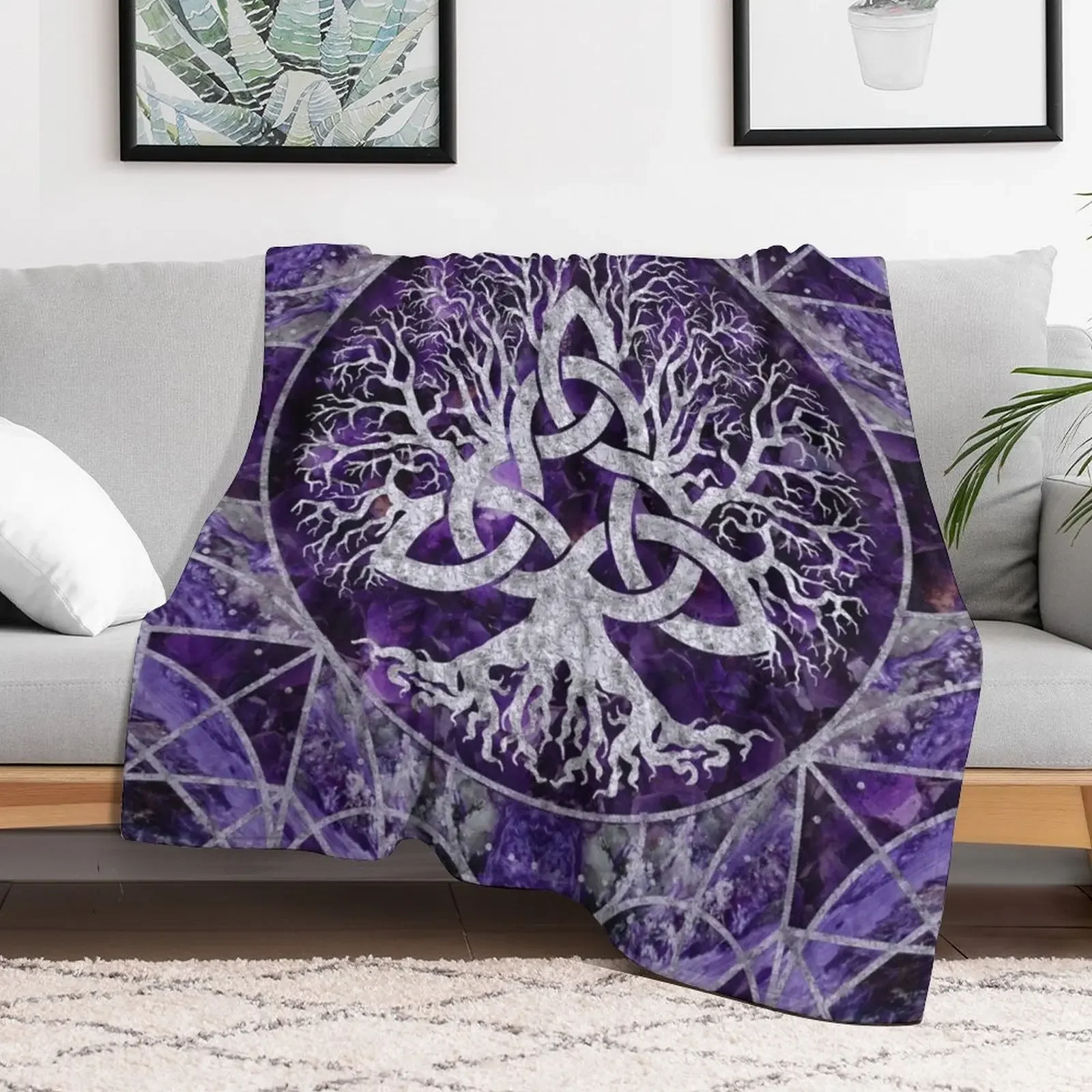 Tree of life with Triquetra Amethyst and silver Throw Blanket Personalized Gift Baby Luxury Blankets