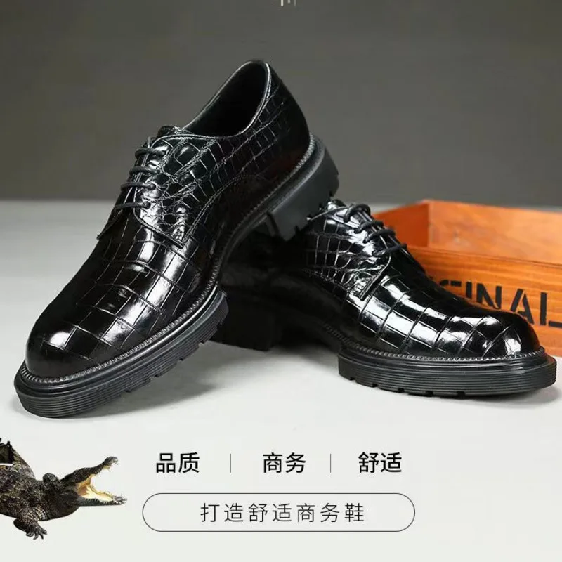 New Authentic Crocodile Men's Genuine New High-end Business Formal Shoes Fashionable British Style Big Head Casual Leather Shoes