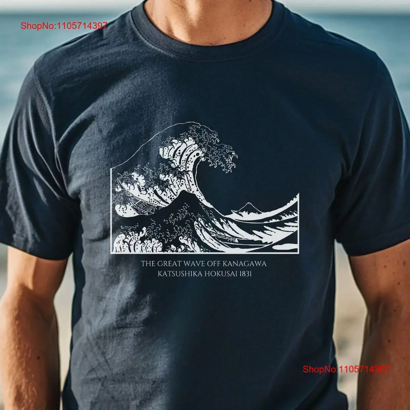 The Great Wave T Shirt Hokusai Surfing Surfer Japanese Art Navy Blue vintage Washed Stylish Top For Everyday Wear graphic homme