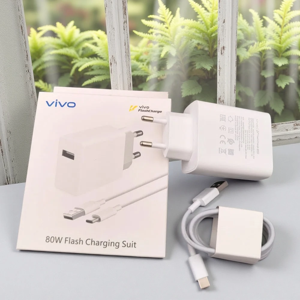 

Оригинальный зарядный адаптер Vivo 80W Flash Charger EU для быстрой зарядки и кабель Type-C для X300 X90 X80 S19 Pro iQOO Neo9 Z9, комплект зарядного устройства для телефона