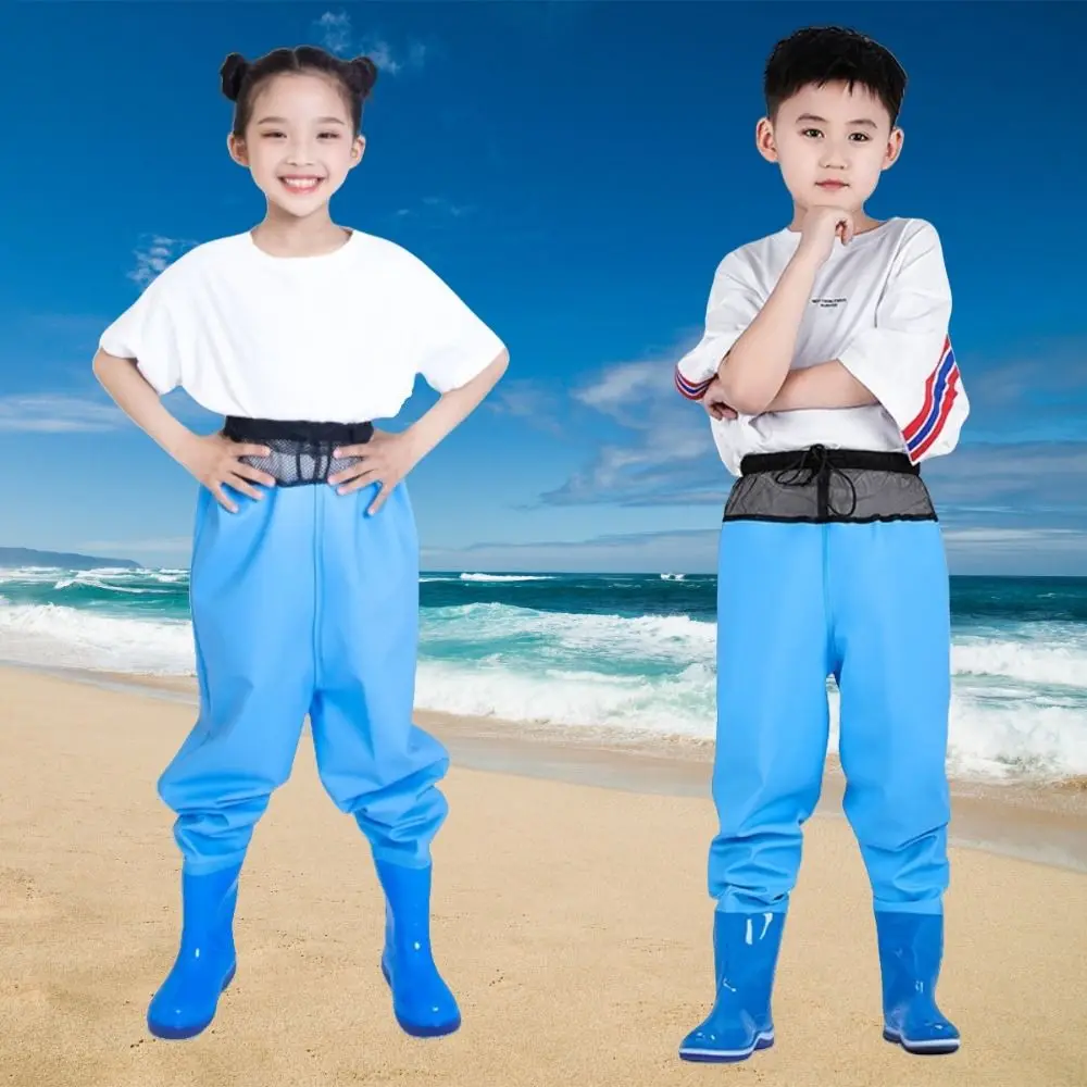 

PVC Children Rain Pants Boots Waterproof Flood Fighting Children Raincoat Jumpsuit Half-Body Thick Pants with Rain Boots Raining