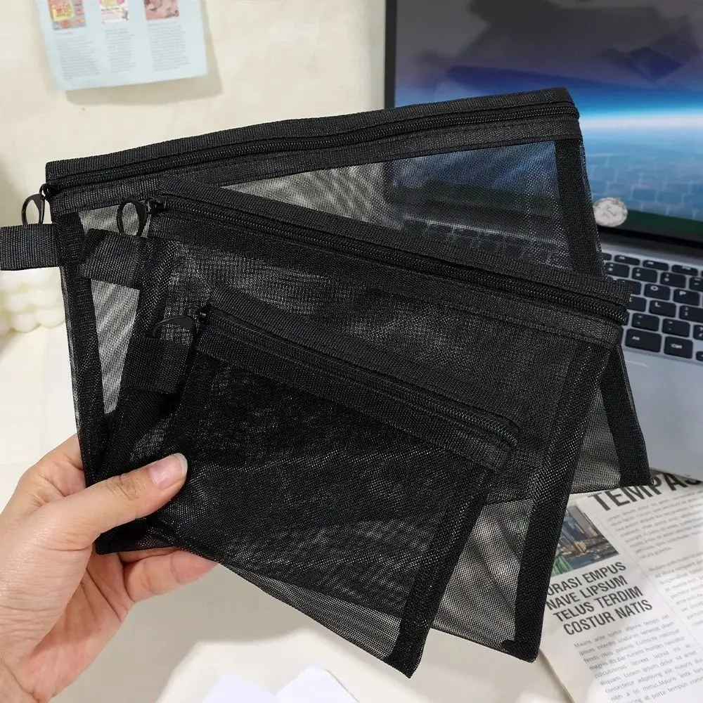 

Transparent Black Mesh Makeup Case Organizer Storage Pouch Casual Zipper Toiletry Wash Bags Make Up Women Travel Cosmetic Bag