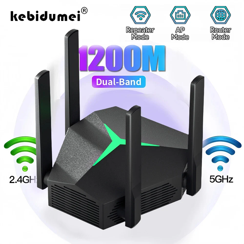 

Dual Band 2.4G/5G WiFi Repeater 1200Mbps Wireless Range Extender Signal Booster Home Amplifier Tri-mode Router/Repeater/AP