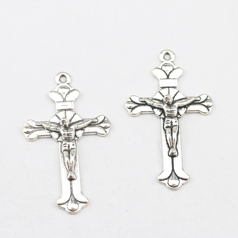 10 Pieces 39x22mm Antique Silver Plated Cross Crucifix Charms Pendant