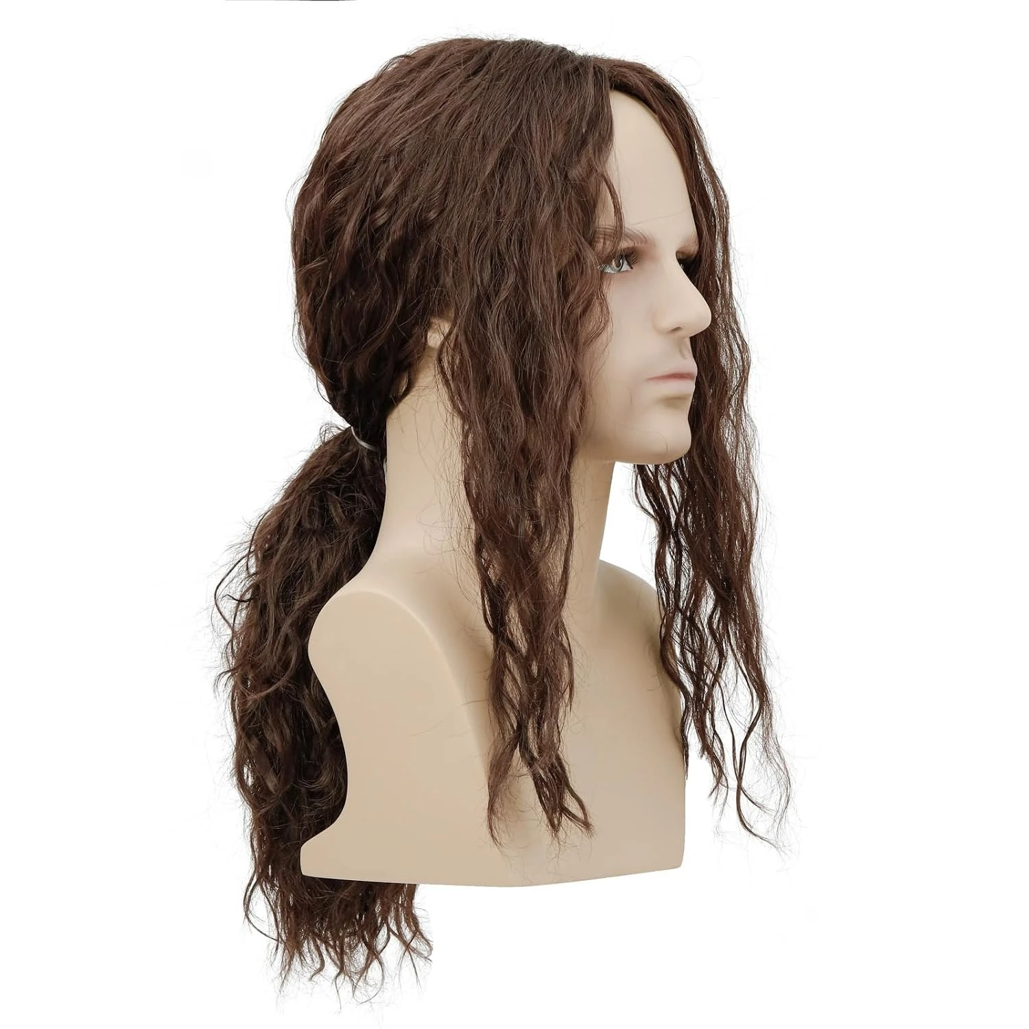 WHIMSICAL W Mens Long Curly Brown Wig 70s 80s Rock Middle Part Synthetic Wig for Cosplay Halloween Party view 4